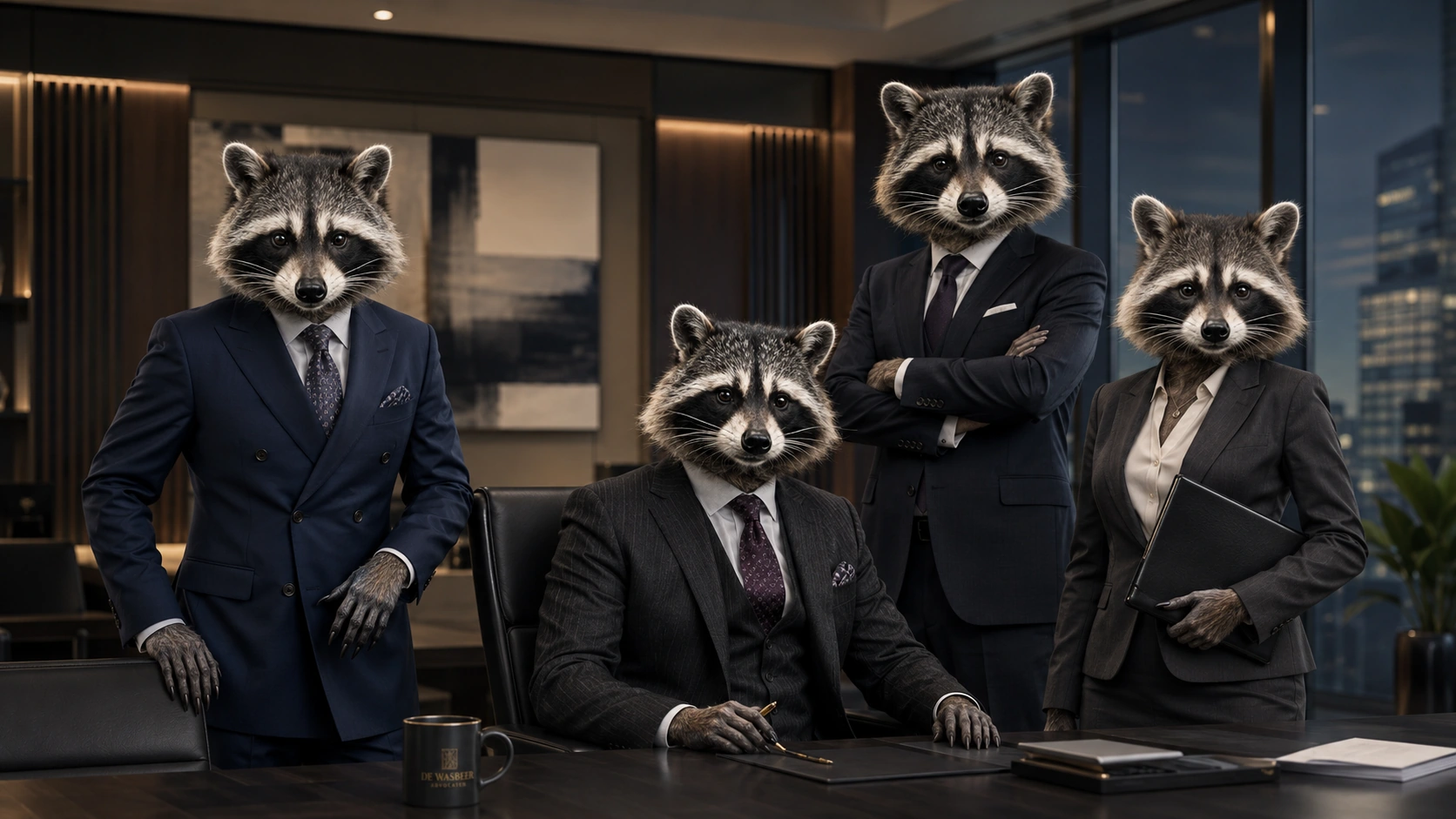 Het advocatenteam van De Wasbeer Advocaten in de vergaderkamer